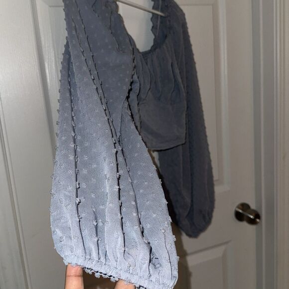 SHEIN Elegant Women's Swiss dot smocked back long sleeves crop Top EUC - Picture 3 of 5